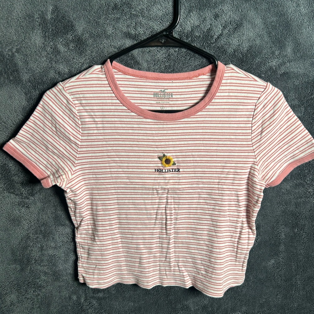 Hollister Rose and White Striped Tee